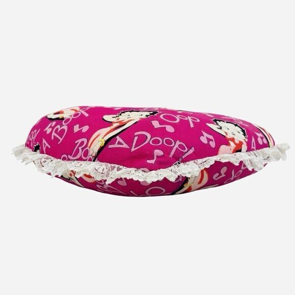 Vintage 1980s Betty Boop 15" Heart Pillow Pink Lace Handmade Doop Music Notes - Picture 6 of 14